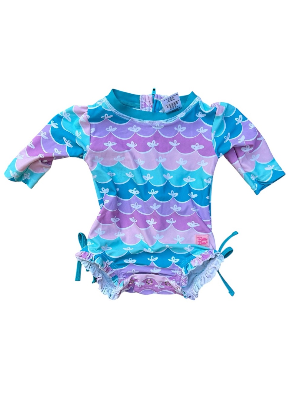 Ruffle Butts Baby Girls Long Sleeve Swim Rash Guard Pastel Purple & Teal 0-3 Mos